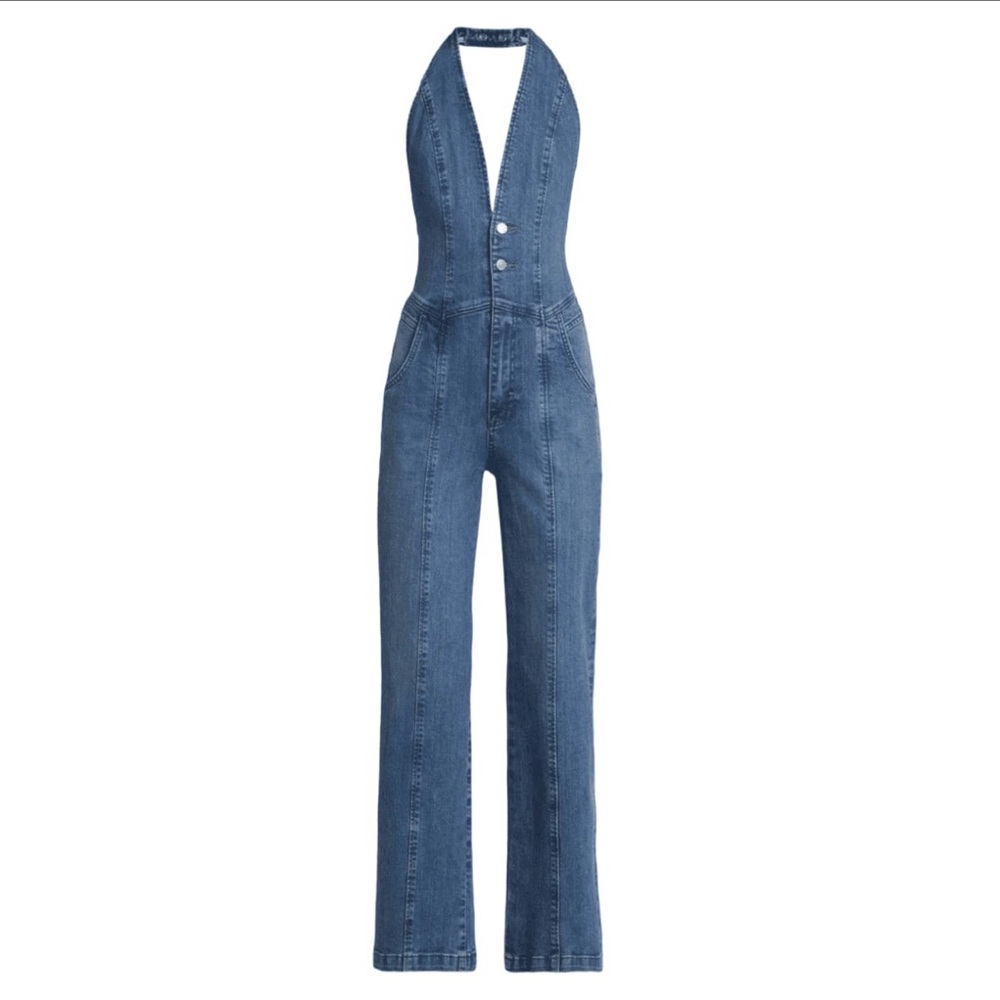 Free Peopl We The Free Blue Halter Backless Jumpsuit